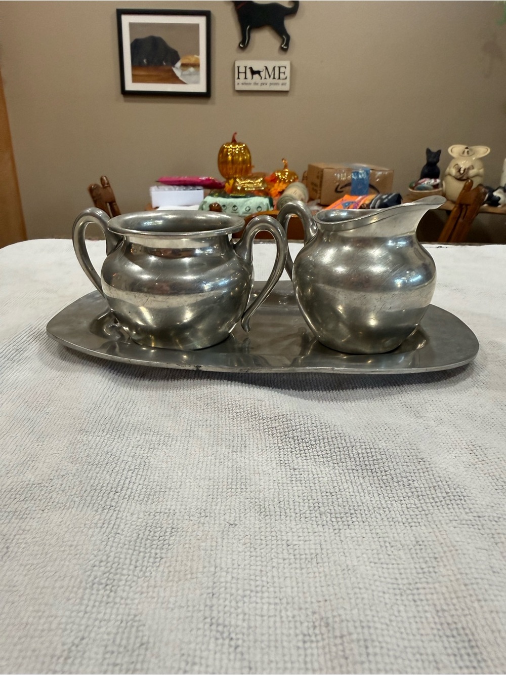 Vintage Silver-Tone Creamer and Sugar Set with Tray